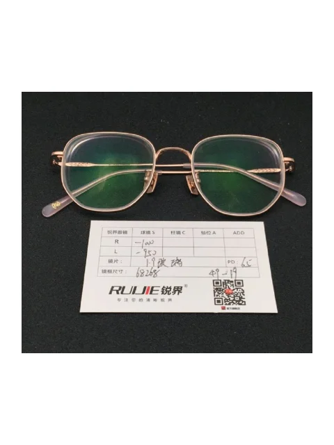 1.9超薄玻璃镜片 R:-1000 L:-950 PD:65镜框：68268（49-19）