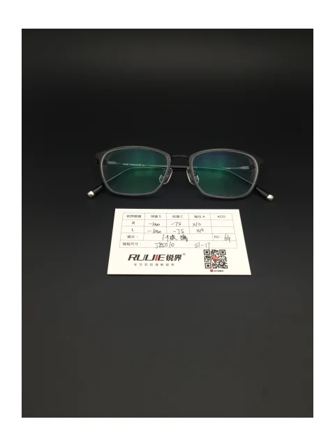 1.9超薄玻璃镜片 R:-1000/-75 L:-1050/-75PD:64镜框：J85010（51-17）