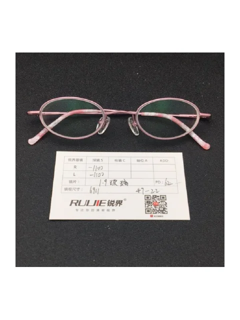 1.9超薄玻璃镜片 R:-1100 L:-1100 PD:62镜框：6911（47-22）