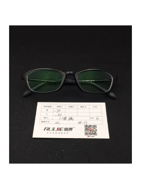 1.7玻璃镜片 R:-700 L:-600 PD:60镜框：2111（48-17）