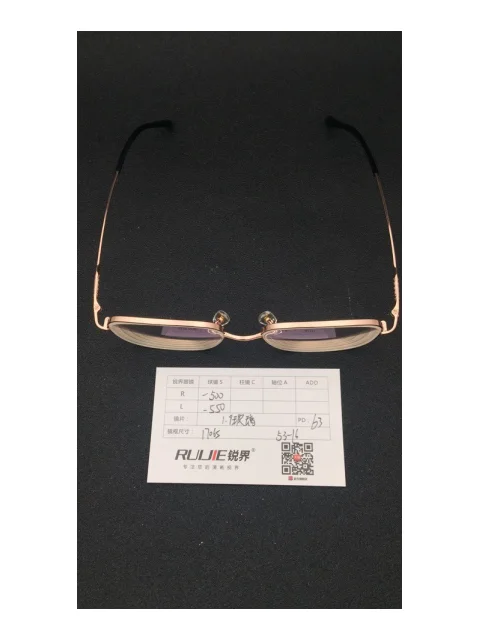 1.9超薄玻璃镜片 R:-500 L:-550 PD:63 镜框：17065（53-16）