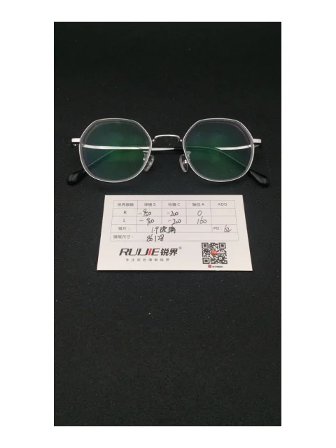1.9超薄玻璃镜片 R:-950/-200 L:-900/-200 PD:62 镜框：86128