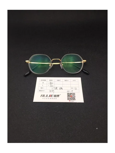 1.9超薄玻璃镜片 R:-850 L:-750 PD:63 镜框：1849（48-19）